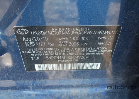2016 Hyundai Elantra Se из США, поврежденный, VIN 5NPDH4AE0GH747364